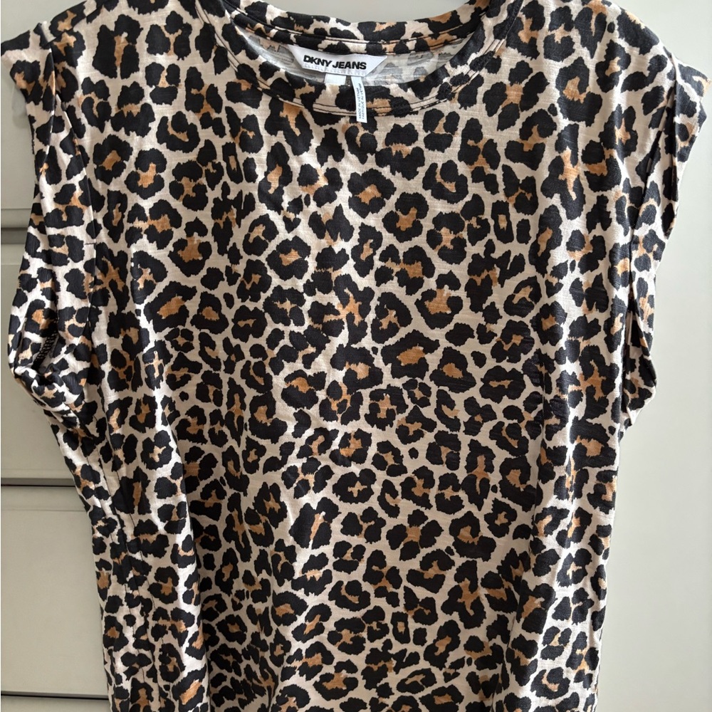 DKNY Leopard Print Top with Black and Brown Accents